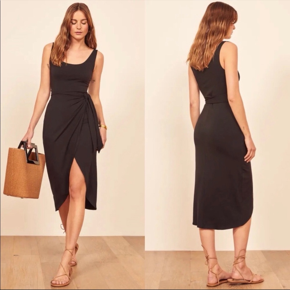 Reformation Kaila Wrap Jersey Black Midi Dress